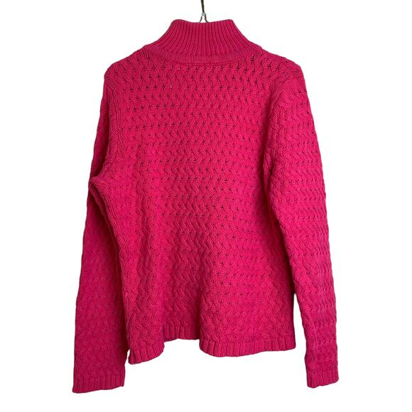 Liz & Co VTG Y2K 2000's hot pink open knit crochet zip up jacket LARGE - Picture 5 of 7